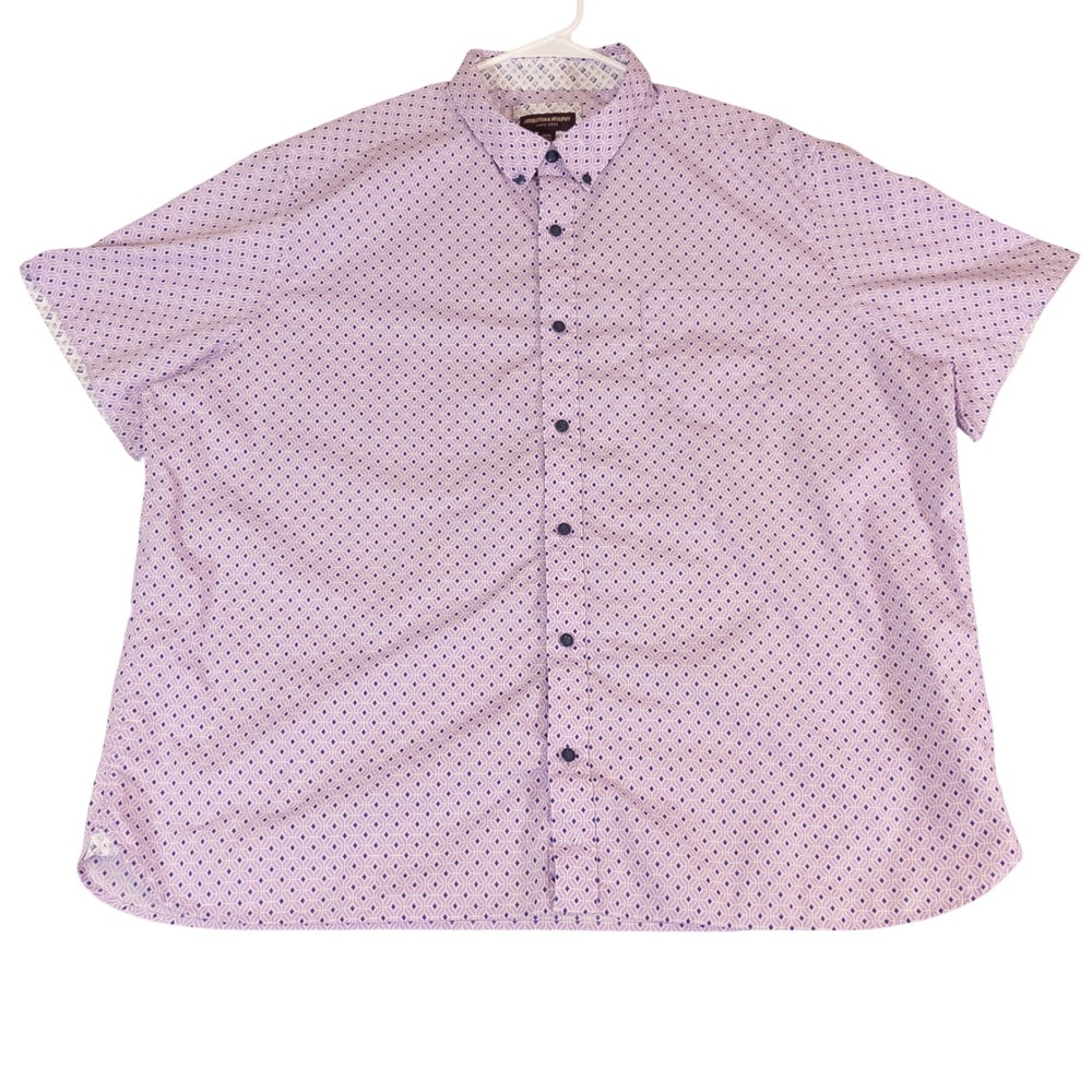 Johnston & Murphy Mens 3XL Purple Geometric Diamond Short Sleeve Shirt XXXL